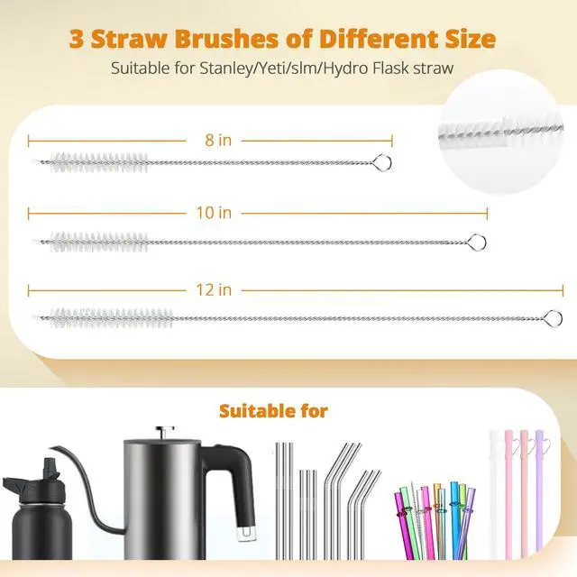 Alt view image 5 of 7 - 5 Pack Bottle Brush Set, 5-in-1 Water Bottle Cleaner Brush, 15"" Long Handle Bottle Cleaning Brush, 3 Straw Brush, Removable Nipple Brush, Detail Brush for Cup Lid Gap, WBBSBLB5
