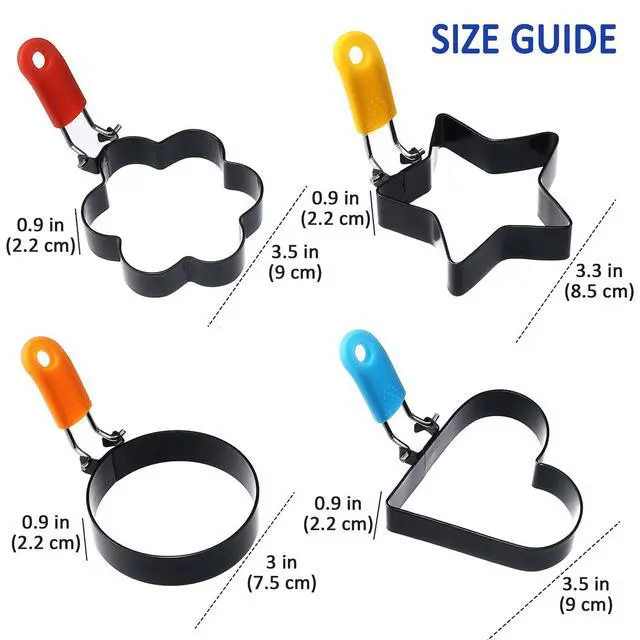 Alt view image 2 of 7 - 4 Pcs Nonstick Stainless Steel Egg Rings of Different Shapes with 1 Oil Brush & 1 Egg Separator, Egg Molds Great for Frying and Shaping of Muffins, Pancakes, Sandwiches (4 shapes)
