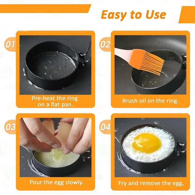 Alt view image 5 of 7 - 4 Pcs Nonstick Stainless Steel Egg Rings of Different Shapes with 1 Oil Brush & 1 Egg Separator, Egg Molds Great for Frying and Shaping of Muffins, Pancakes, Sandwiches (4 shapes)