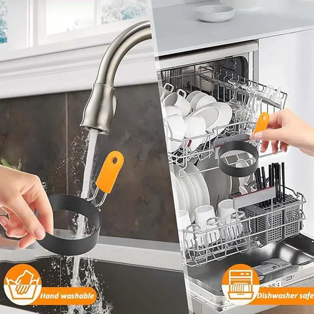 Alt view image 7 of 7 - 4 Pcs Nonstick Stainless Steel Egg Rings of Different Shapes with 1 Oil Brush & 1 Egg Separator, Egg Molds Great for Frying and Shaping of Muffins, Pancakes, Sandwiches (4 shapes)