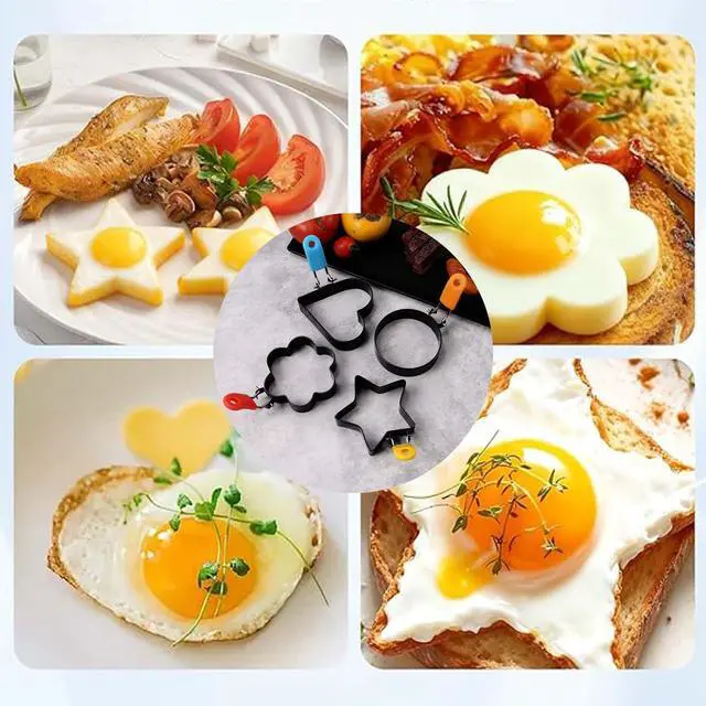 Alt view image 6 of 7 - 4 Pcs Nonstick Stainless Steel Egg Rings of Different Shapes with 1 Oil Brush & 1 Egg Separator, Egg Molds Great for Frying and Shaping of Muffins, Pancakes, Sandwiches (4 shapes)