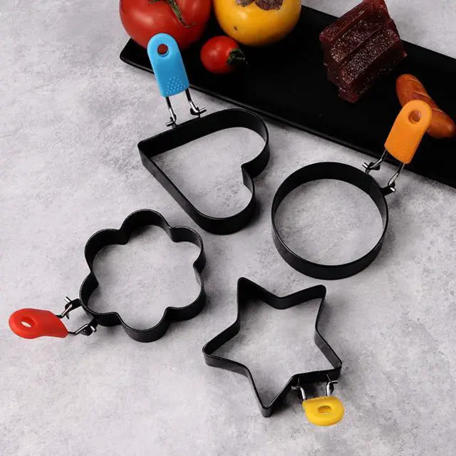 Alt view image 4 of 7 - 4 Pcs Nonstick Stainless Steel Egg Rings of Different Shapes with 1 Oil Brush & 1 Egg Separator, Egg Molds Great for Frying and Shaping of Muffins, Pancakes, Sandwiches (4 shapes)