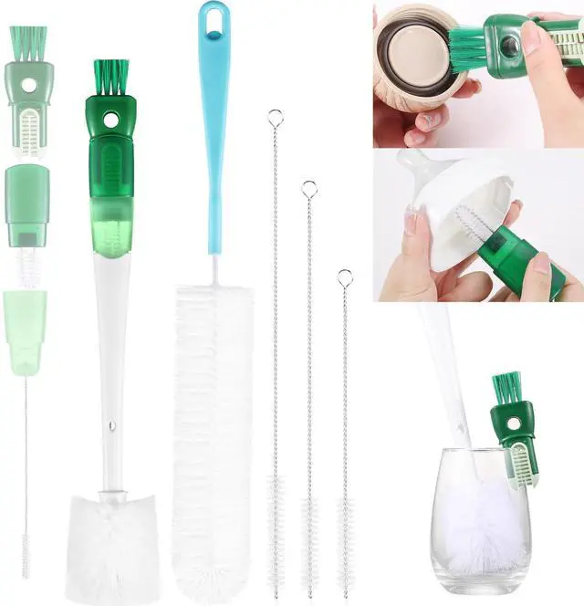Main image of 5 Pack Bottle Brush Set, 5-in-1 Water Bottle Cleaner Brush, 15"" Long Handle Bottle Cleaning Brush, 3 Straw Brush, Removable Nipple Brush, Detail Brush for Cup Lid Gap, WBBSBLB5