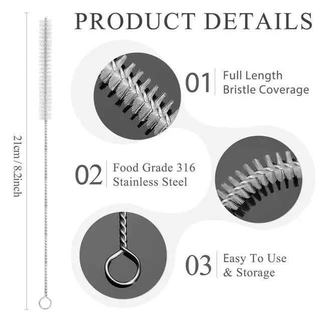Alt view image 2 of 7 - Straw Cleaner Brush, Reusable Metal Handles Straw Cleaning Brush Extra Long for Mug 40, 30, 20 oz, 10mm 15mm Wide for Sippy Cup, Water Bottle and Tubes Pipe
