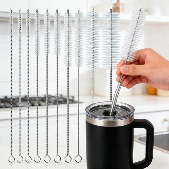 Alt view image 7 of 7 - Straw Cleaner Brush, Reusable Metal Handles Straw Cleaning Brush Extra Long for Mug 40, 30, 20 oz, 10mm 15mm Wide for Sippy Cup, Water Bottle and Tubes Pipe