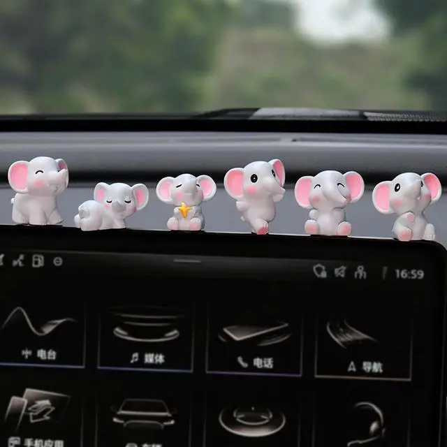 Main image of Mini Elephant Figurines Cute Car Dashboard Accessories, 6 Pcs Elephant Decor Resin Animals Car Dash Decorations for Women