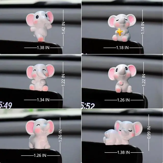 Alt view image 6 of 7 - Mini Elephant Figurines Cute Car Dashboard Accessories, 6 Pcs Elephant Decor Resin Animals Car Dash Decorations for Women