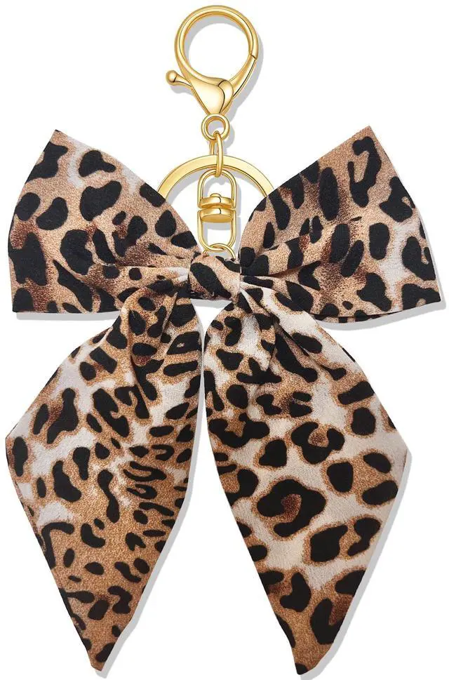 Main image of Leopard Print Bow Bag Charms Keychains, Cute Key Chain Accessories for Women Purse Handbags Backpacks