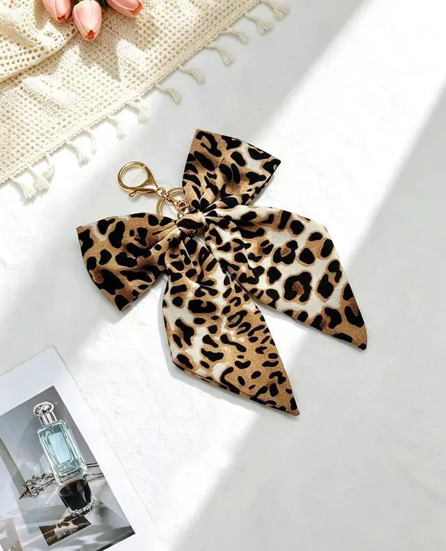 Alt view image 3 of 6 - Leopard Print Bow Bag Charms Keychains, Cute Key Chain Accessories for Women Purse Handbags Backpacks