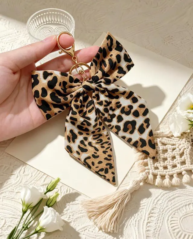 Alt view image 4 of 6 - Leopard Print Bow Bag Charms Keychains, Cute Key Chain Accessories for Women Purse Handbags Backpacks