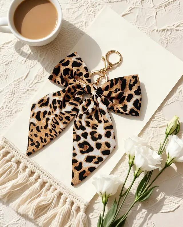 Alt view image 5 of 6 - Leopard Print Bow Bag Charms Keychains, Cute Key Chain Accessories for Women Purse Handbags Backpacks