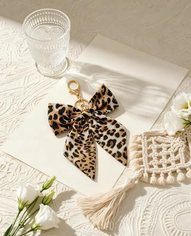 Alt view image 2 of 6 - Leopard Print Bow Bag Charms Keychains, Cute Key Chain Accessories for Women Purse Handbags Backpacks