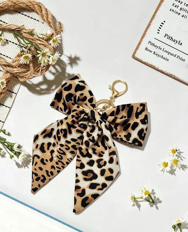 Alt view image 6 of 6 - Leopard Print Bow Bag Charms Keychains, Cute Key Chain Accessories for Women Purse Handbags Backpacks