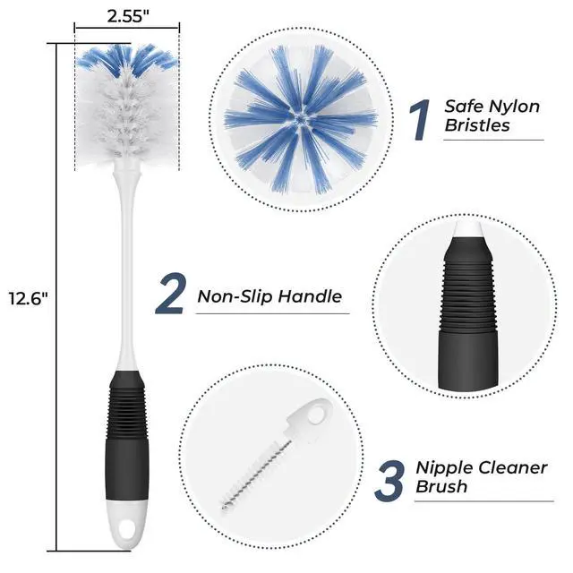 Alt view image 2 of 6 - Bottle Brush Cleaner, Long Flexible Handle Bottle Brush Scrub for Water Bottles, Glasswares, Tumblers, Travel Coffee Mugs, 2 Pack