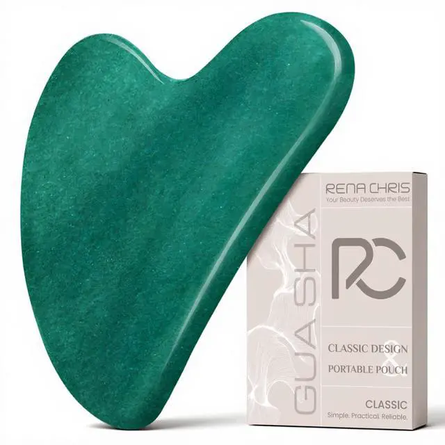 Main image of Gua Sha Facial Tools: Jade Stone Guasha Tool for Face Acupuncture Therapy, Facial Massager for Jawline Sculpting and Puffiness Reducing (Green)