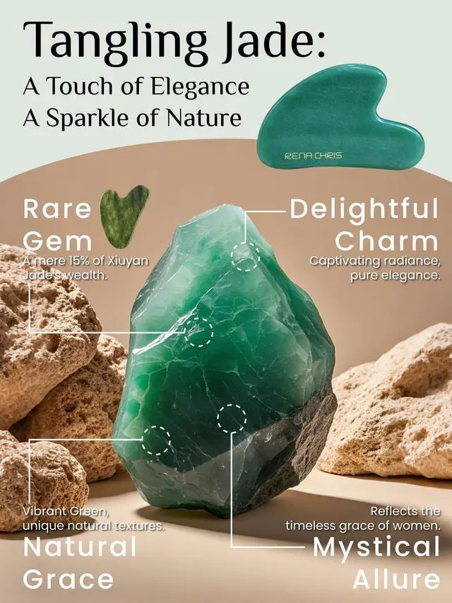 Alt view image 3 of 6 - Gua Sha Facial Tools: Jade Stone Guasha Tool for Face Acupuncture Therapy, Facial Massager for Jawline Sculpting and Puffiness Reducing (Green)