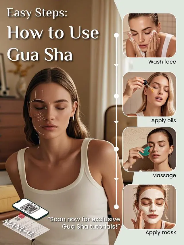 Alt view image 5 of 6 - Gua Sha Facial Tools: Jade Stone Guasha Tool for Face Acupuncture Therapy, Facial Massager for Jawline Sculpting and Puffiness Reducing (Green)