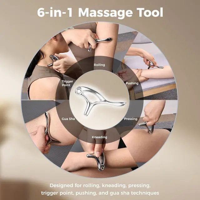 Alt view image 3 of 7 - Trigger Point Massage Tool for Deep Tissue 6 in 1 Metal Scraper Tool, Fascia Massage Tool for Body Pain Relief, Myofascial Relief, Gua Sha, Thumb Saver & Acupressure Tool