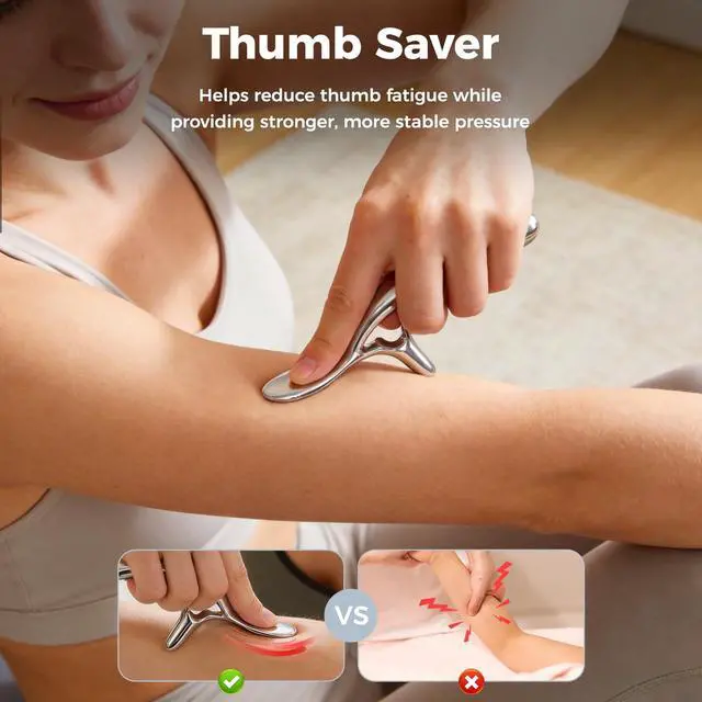 Alt view image 4 of 7 - Trigger Point Massage Tool for Deep Tissue 6 in 1 Metal Scraper Tool, Fascia Massage Tool for Body Pain Relief, Myofascial Relief, Gua Sha, Thumb Saver & Acupressure Tool