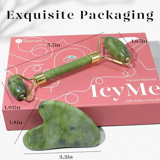Alt view image 7 of 7 - IcyMe Gua Sha & Jade Roller Set, Cooling Face Roller & Guasha Tool for Face Depuffing, Facial Sculpting & Jawline Definition, Smooth Rolling Skincare Tools Gifts for Women & Men Green