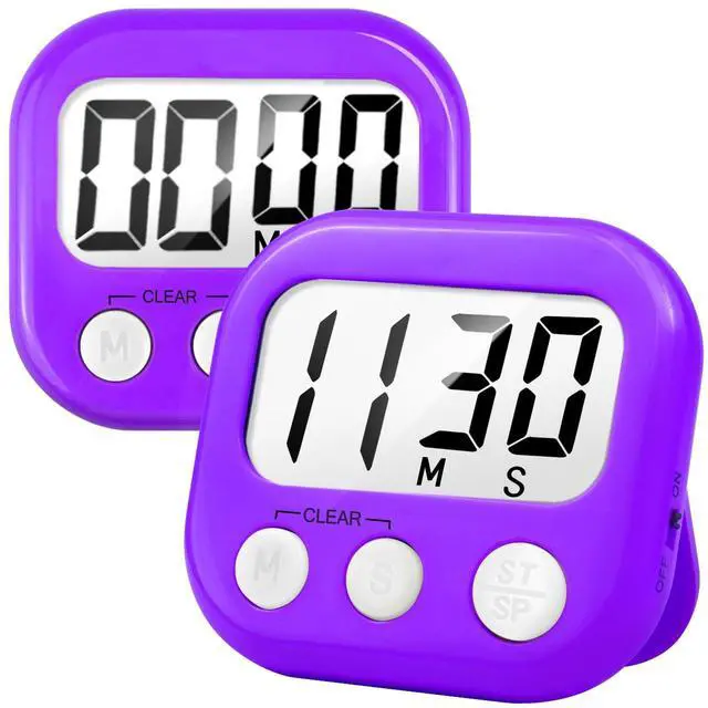 Main image of 2 Pack Digital Kitchen Timer for Cooking Big Digits Loud Alarm Magnetic Backing Stand Cooking Timers for Baking Purple