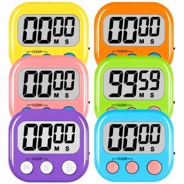 Main image of Classroom Timers for Kids Classroom Magnetic Digital Kitchen Timers for Cooking Teachers Gym Game 6 Pcs Blue Green Pink Purple Yellow Orange