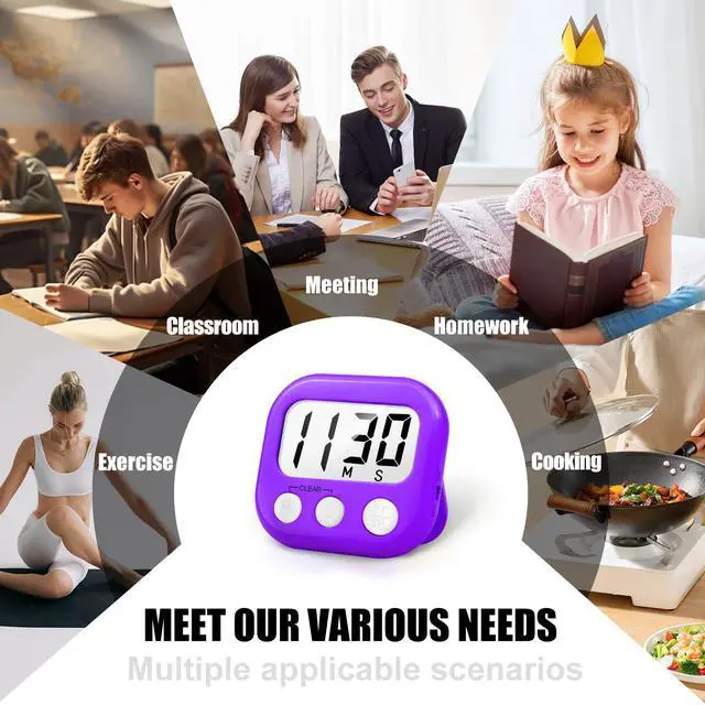 Alt view image 5 of 6 - 2 Pack Digital Kitchen Timer for Cooking Big Digits Loud Alarm Magnetic Backing Stand Cooking Timers for Baking Purple