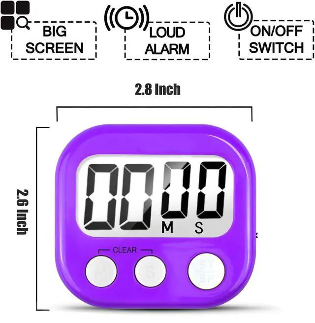 Alt view image 6 of 6 - 2 Pack Digital Kitchen Timer for Cooking Big Digits Loud Alarm Magnetic Backing Stand Cooking Timers for Baking Purple