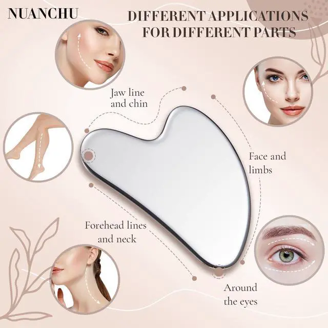 Alt view image 4 of 7 - Stainless Steel Gua Sha Facial Tool, Metal Gua Sha for Lymphatic Drainage, Guasha Face Sculpting Double Chin Reduce with Pouch Self Care Gift(304 Stainless Steel,Silver)