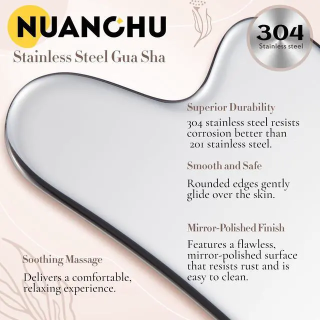 Alt view image 6 of 7 - Stainless Steel Gua Sha Facial Tool, Metal Gua Sha for Lymphatic Drainage, Guasha Face Sculpting Double Chin Reduce with Pouch Self Care Gift(304 Stainless Steel,Silver)