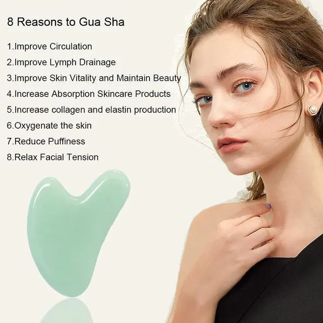 Alt view image 2 of 7 - Gua Sha, Jade Stone Gua Sha Massage Tool, Guasha Tool for Face and Body Skin Massage. Gua Sha Set for Toxins Prevents Wrinkles for SPA Acupuncture, Therapy Trigger Point Treatment.