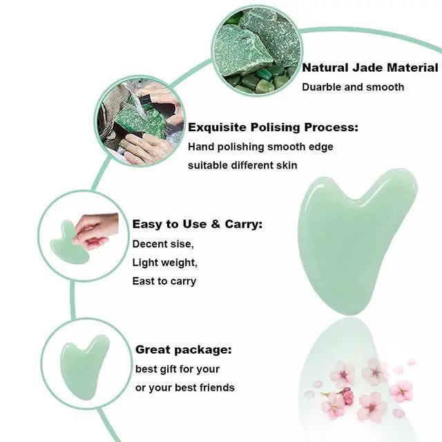 Alt view image 3 of 7 - Gua Sha, Jade Stone Gua Sha Massage Tool, Guasha Tool for Face and Body Skin Massage. Gua Sha Set for Toxins Prevents Wrinkles for SPA Acupuncture, Therapy Trigger Point Treatment.