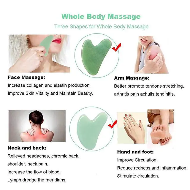 Alt view image 6 of 7 - Gua Sha, Jade Stone Gua Sha Massage Tool, Guasha Tool for Face and Body Skin Massage. Gua Sha Set for Toxins Prevents Wrinkles for SPA Acupuncture, Therapy Trigger Point Treatment.