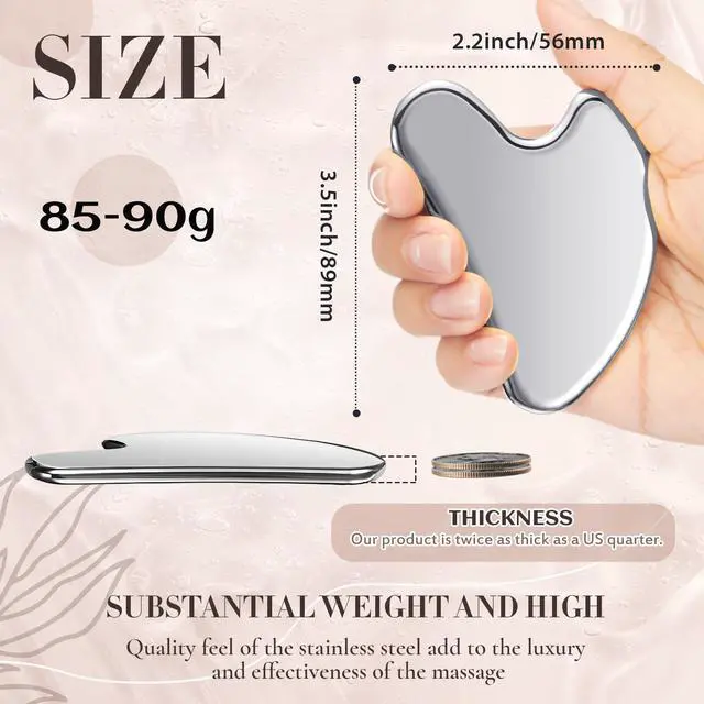 Alt view image 2 of 7 - Stainless Steel Gua Sha Facial Tool, Metal Gua Sha for Lymphatic Drainage, Guasha Face Sculpting Double Chin Reduce with Pouch Self Care Gift(304 Stainless Steel,Silver)