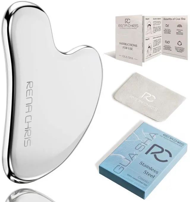 Main image of Gua Sha Facial Tools, Stainless Steel Guasha Tool - Silver | Face Massage Tool for Jawline Sculpting, Puffiness Reducing, Gua Sha Double Chin Reducer, Skin Care Gift for Women