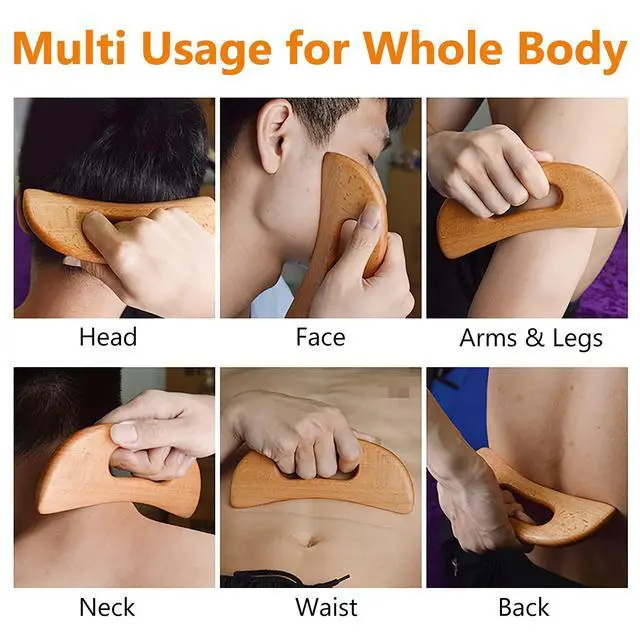 Alt view image 2 of 7 - Lymphatic Drainage Massager, Wooden Gua Sha Tool for Body, Manual Massage Scraper for Anti Cellulite and Relieve Muscle Fatigue, Body Gua Sha Paddle (Style A)