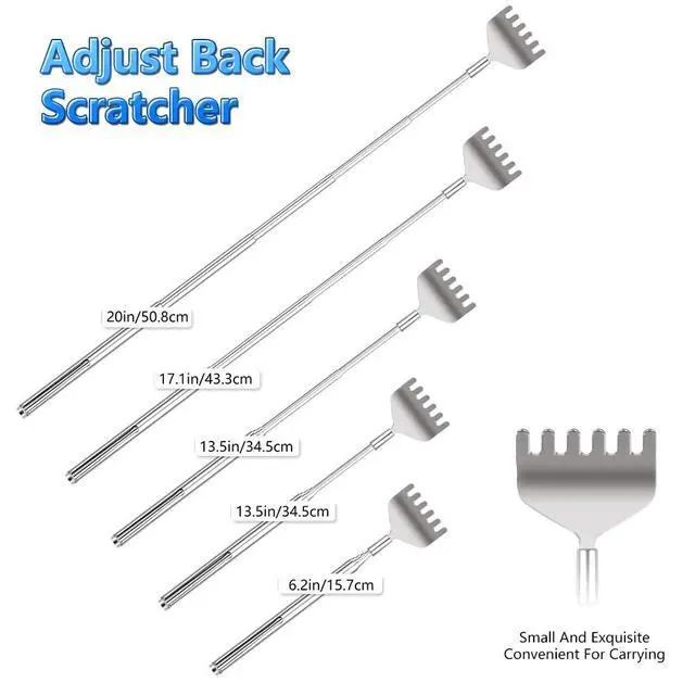 Alt view image 3 of 7 - Extendable Back Scratcher for Men 3 Pack Portable Telescopic Metal Back Scratchers/Hand Massager with Pocket Clip for Thanksgiving, Birthday, Christmas Gifts
