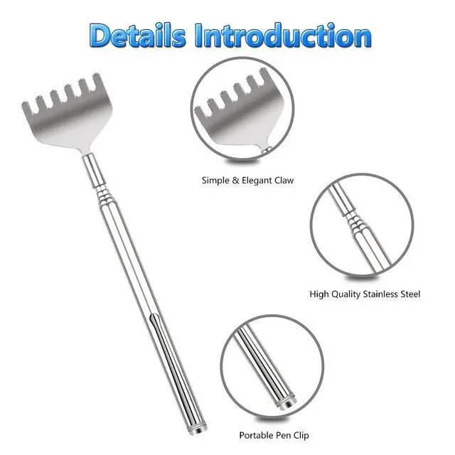 Alt view image 5 of 7 - Extendable Back Scratcher for Men 3 Pack Portable Telescopic Metal Back Scratchers/Hand Massager with Pocket Clip for Thanksgiving, Birthday, Christmas Gifts