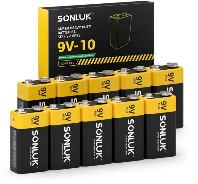 Main image of 9V Batteries 10 Pack Carbon Zinc 6F22 Square 9 Volt Battery for Smoke/CO Detector, Ultra Long Lasting