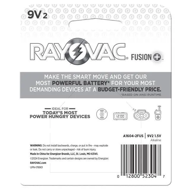 Alt view image 7 of 7 - Fusion 9V Batteries (2 Pack), Alkaline 9 Volt Batteries