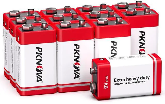 Main image of 9V Batteries Carbon 9 Volt Battery for Smoke Detector 6F22 Square Battery, Long-Lasting, 12 Pack