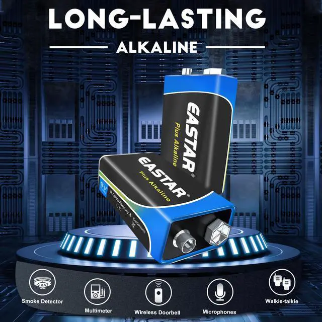 Alt view image 4 of 6 - 9V Batteries 2-Pack, Alkaline 9 Volt Battery with Long-Lasting Power, 10-Year Shelf Life 6LR61 Square Battery for Smoke Detectors, Household & Office Devices