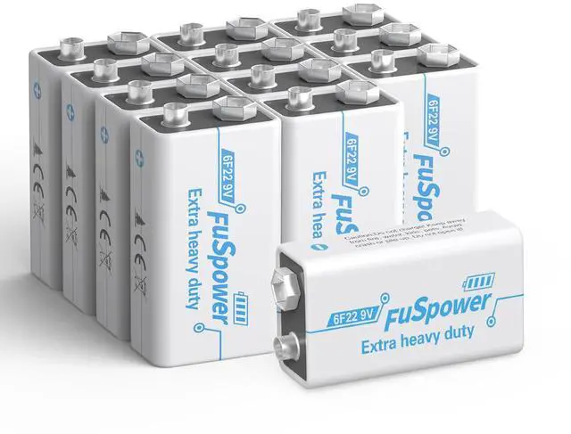 Main image of 9V Batteries for Smoke Detector: Ultra Long Lasting Fire Alarm Battery 12 Pack - 6F22 Super Heavy Duty Power for Guitar Pedals Microphone Multimeter - Green Energy Mercury/Cadmium/Lead-Free