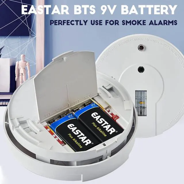 Alt view image 5 of 6 - 9V Batteries 2-Pack, Alkaline 9 Volt Battery with Long-Lasting Power, 10-Year Shelf Life 6LR61 Square Battery for Smoke Detectors, Household & Office Devices