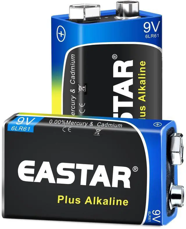 Main image of 9V Batteries 2-Pack, Alkaline 9 Volt Battery with Long-Lasting Power, 10-Year Shelf Life 6LR61 Square Battery for Smoke Detectors, Household & Office Devices