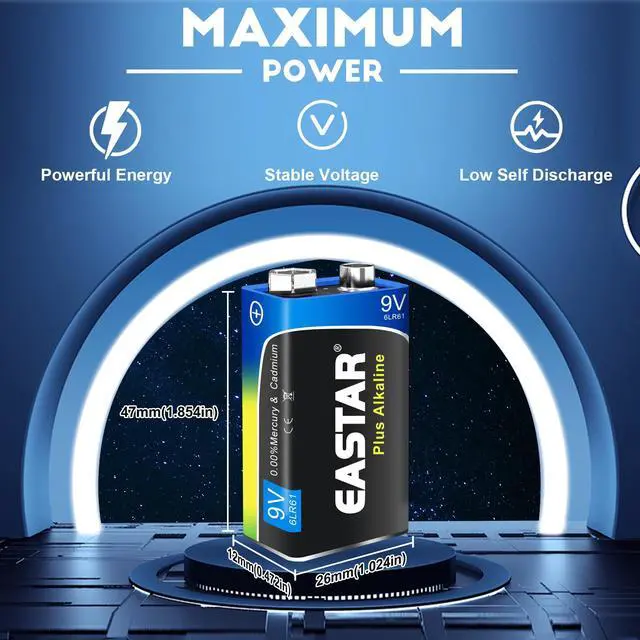 Alt view image 2 of 6 - 9V Batteries 2-Pack, Alkaline 9 Volt Battery with Long-Lasting Power, 10-Year Shelf Life 6LR61 Square Battery for Smoke Detectors, Household & Office Devices