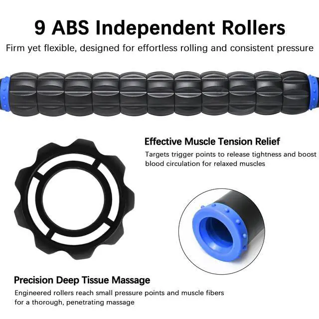 Alt view image 3 of 7 - Muscle Roller Massage Roller Stick- Deep Tissue Fascia Blaster for Myofascial Pain Relief, Lymphatic Drainage & Body Sculpting, Handheld Physical Therapy & Recovery Tool (Blue black-18 inch)