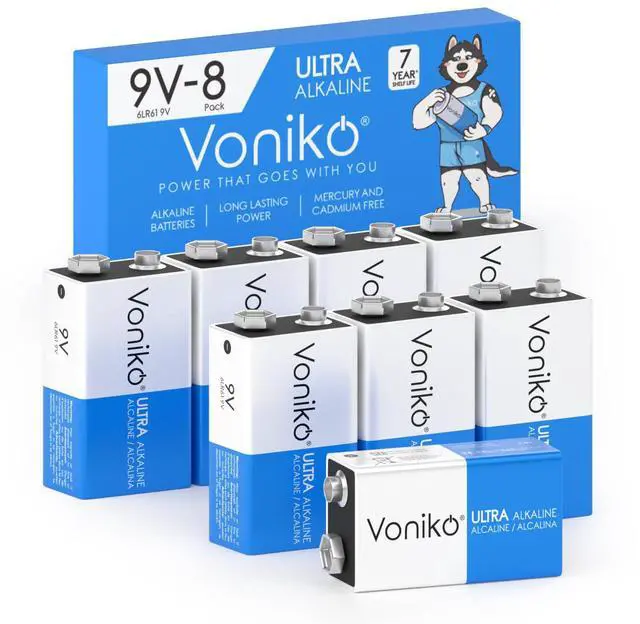 Main image of 9V Batteries - Alkaline 9V Battery 8 Pack - Ultra Long Lasting with a 7 - Year Shelf Life