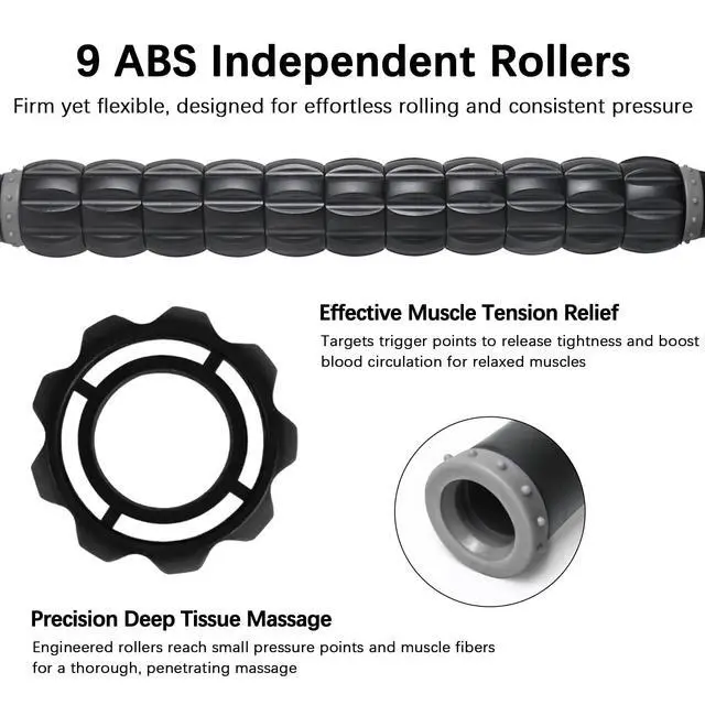 Alt view image 3 of 7 - Muscle Roller Massage Roller Stick- Deep Tissue Fascia Blaster for Myofascial Pain Relief, Lymphatic Drainage & Body Sculpting, Handheld Physical Therapy & Recovery Tool (Gray black-18 inch)
