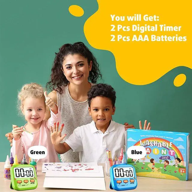Alt view image 7 of 7 - 2 Pack Digital Timer for Kids, Magnetic Kitchen Timers for Cooking, Egg, Teachers, Classroom, Study, Exercise, Oven Baking - AAA Battery Included